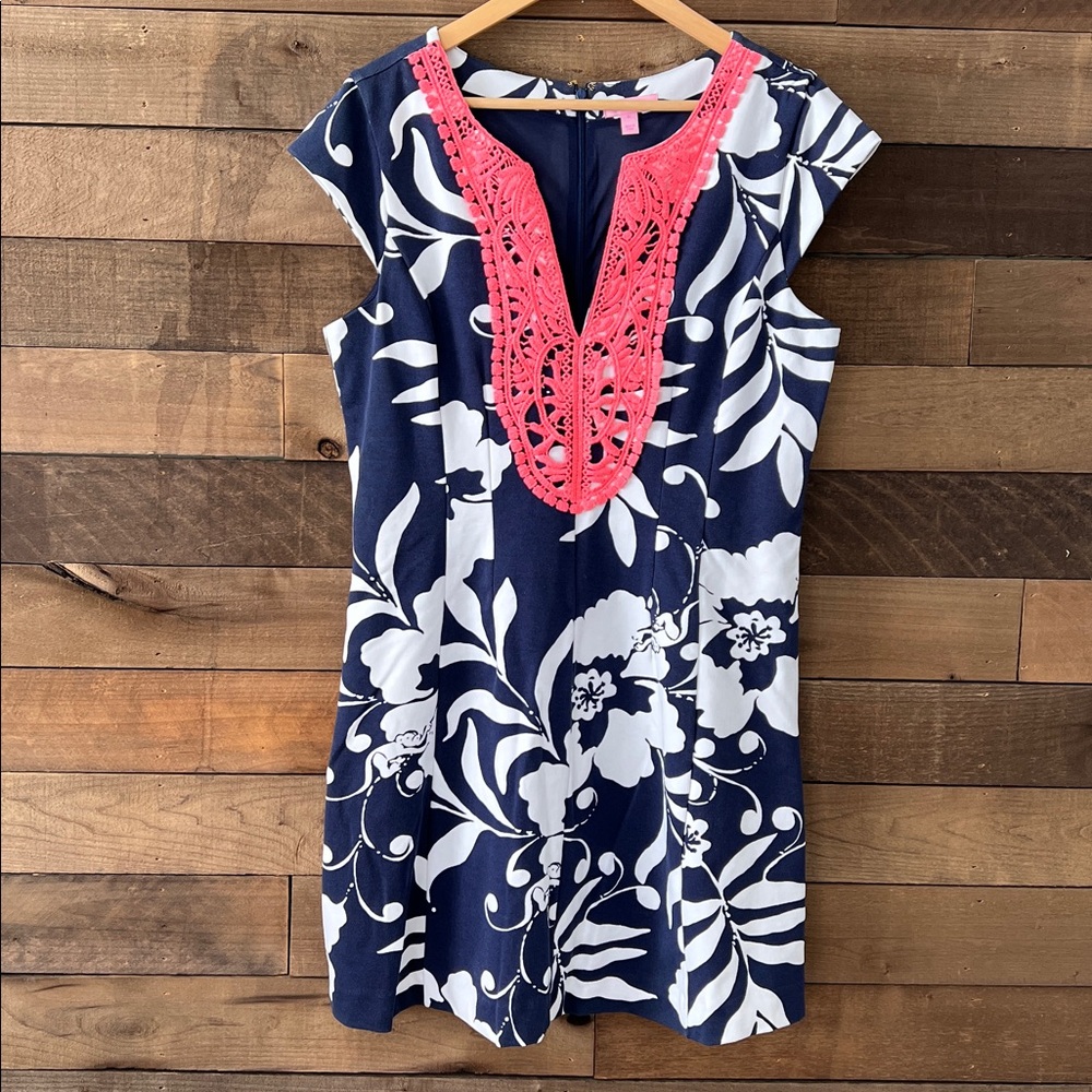 Lilly Pulitzer Women's Briella Dress Bright Navy Johnny B Fit & Flare Dress XL - Picture 2 of 8